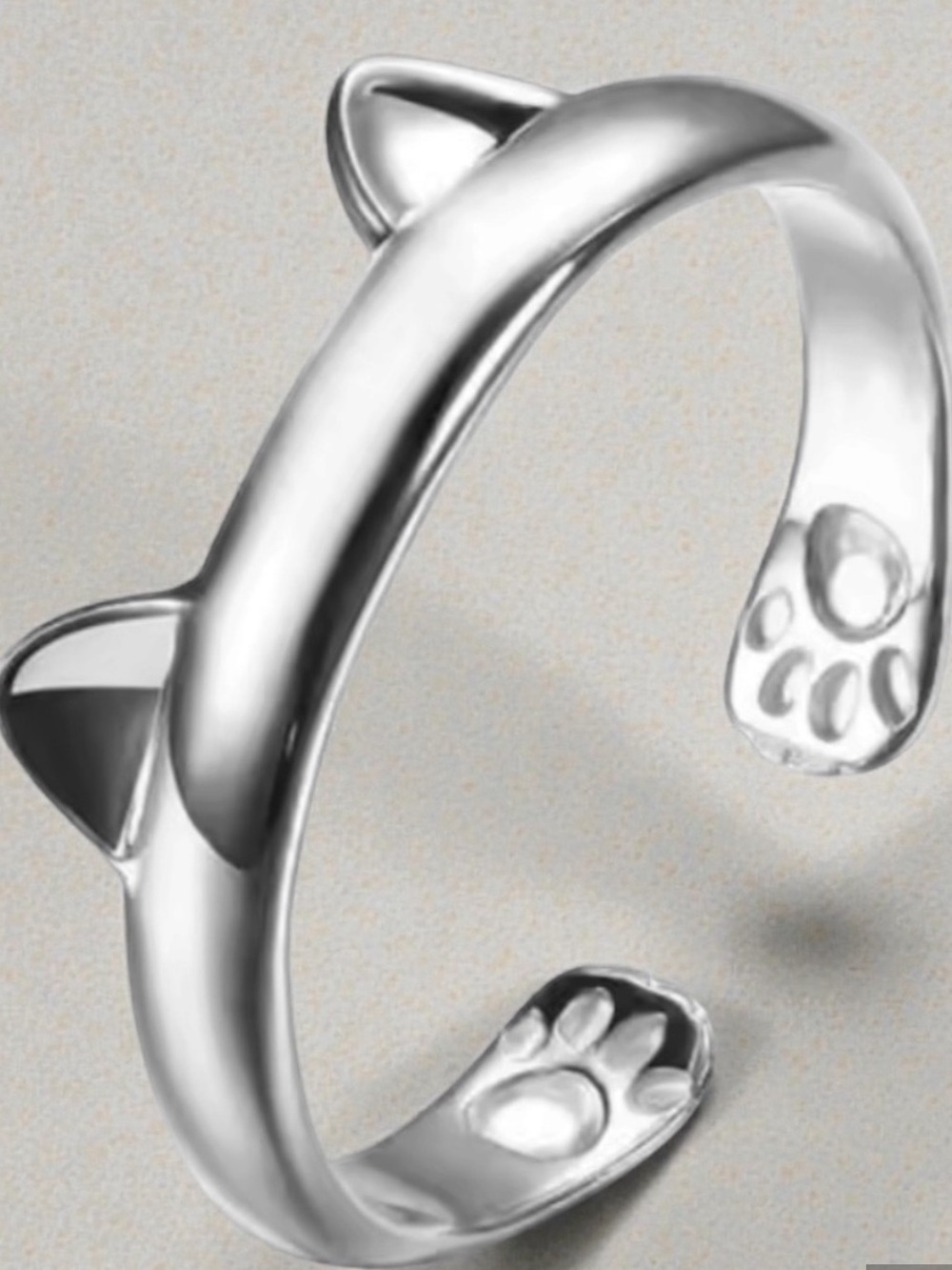 Cute 925 Sterling Silver Cat Ear & Paw Adjustable Ring - Picture 4 of 4